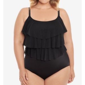 Swim solutions plus size triple tiered tummy control one piece swimsuit size 18W